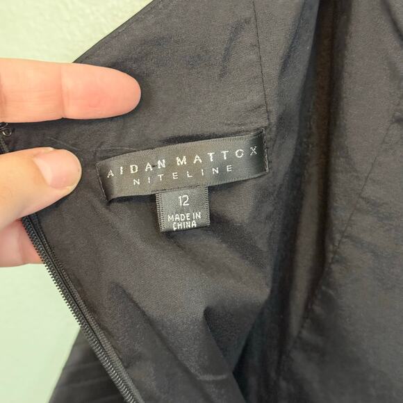 Aidan Mattox Niteline Sheath Dress 12 Black Sweetheart Sleeveless Cocktail Party - Picture 8 of 9